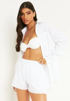 Outlet Maleah White Linen Sheered High Waist Shorts Women Shorts