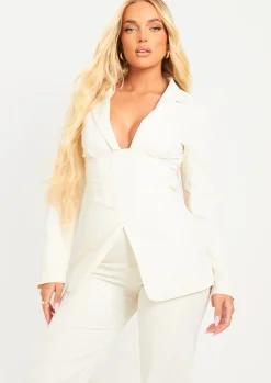 Malika Cream Corset Style Structured Blazer^Missy Empire Best