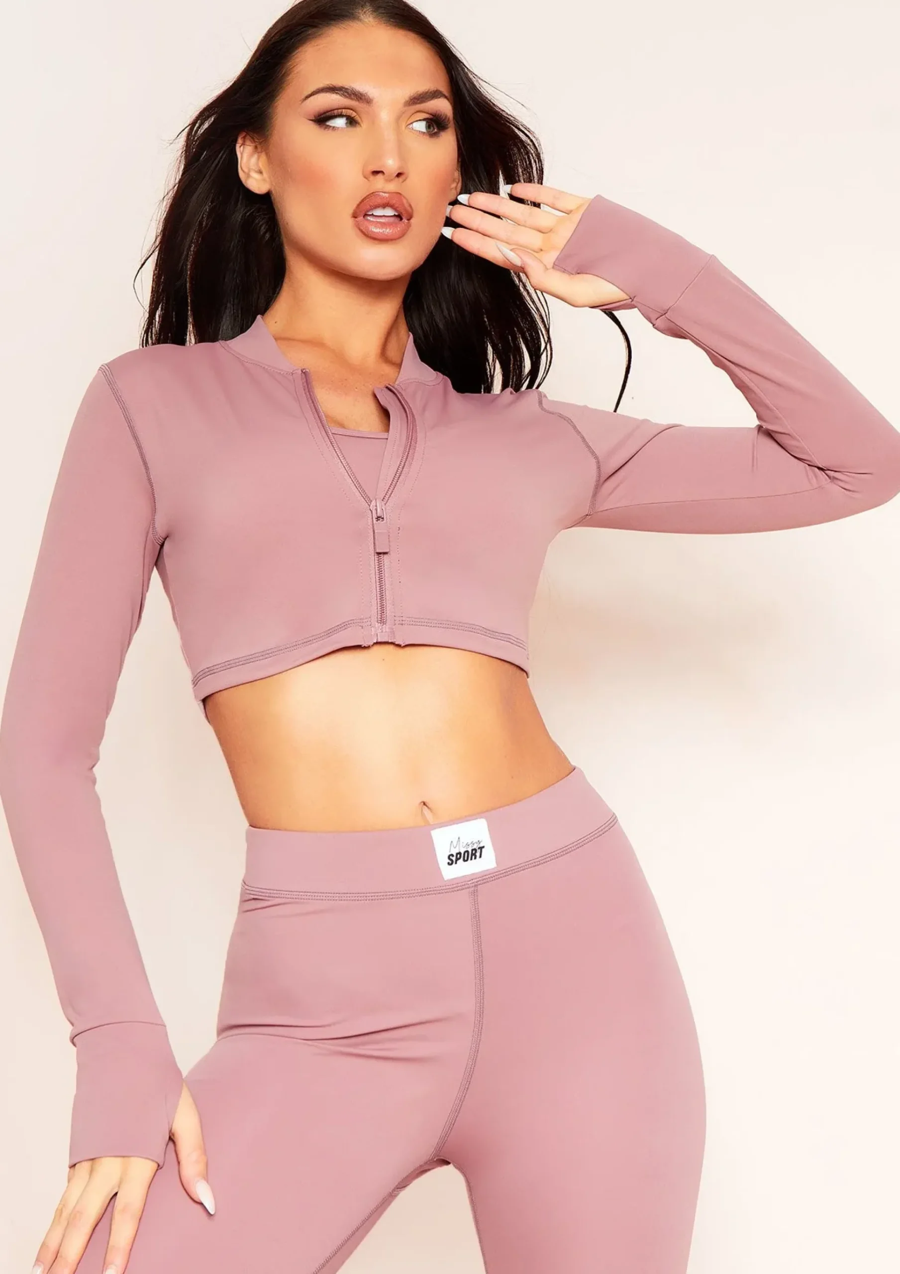 Best Malin Rose Missy Sport Tab Logo Thick Gym Long Sleeve Crop Jacket Women Activewear