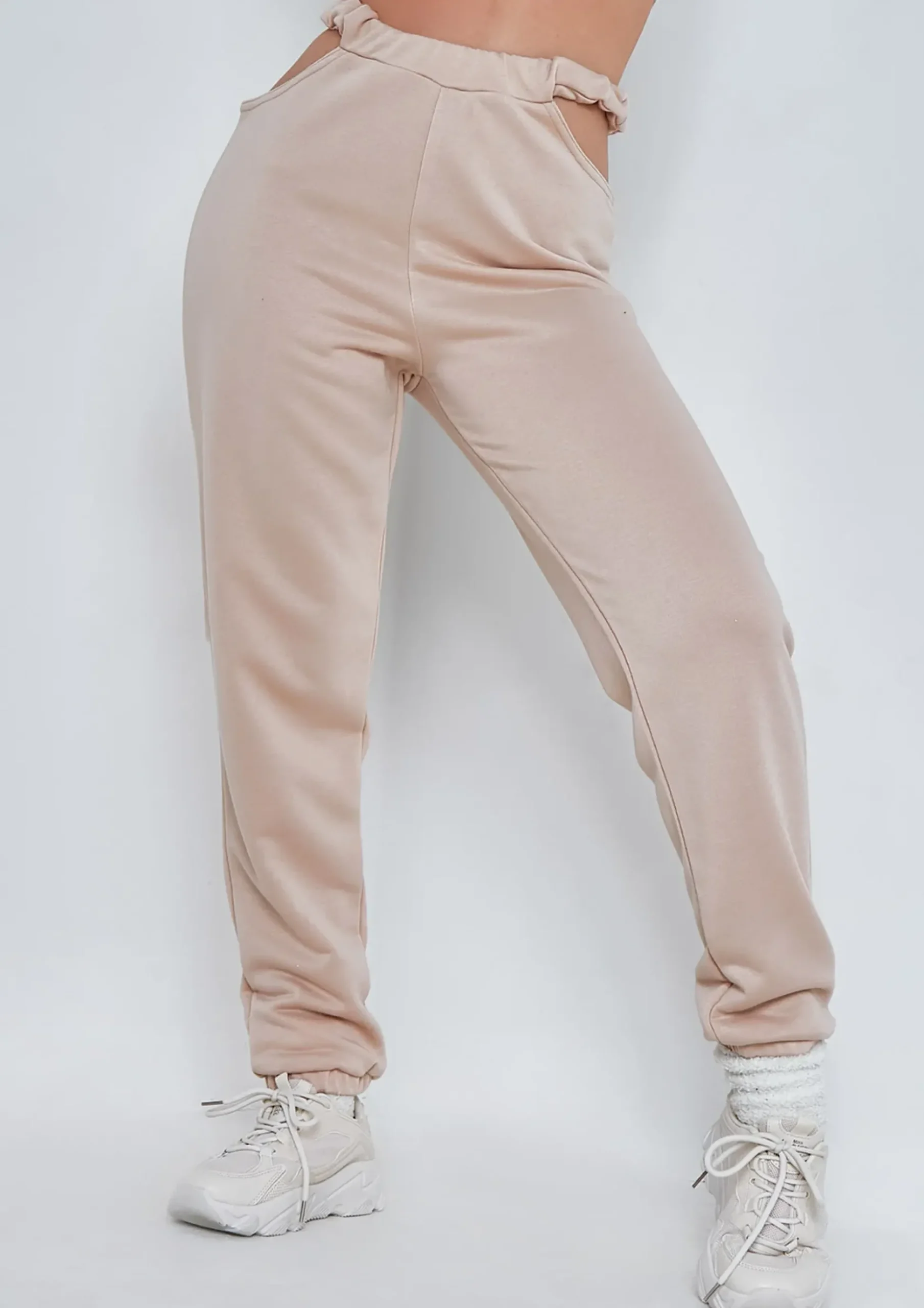 Best Marcella Beige Cut Out Waist Loop Back Jogger Women Loungewear