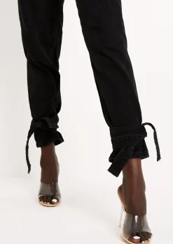 Margot Black Wash Denim Tie Ankle Mom Jeans^Missy Empire Discount