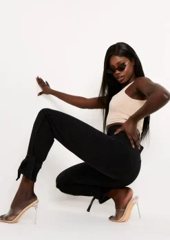 Margot Black Wash Denim Tie Ankle Mom Jeans^Missy Empire Discount