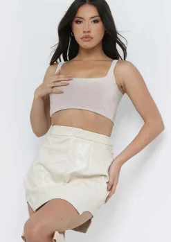 Margot Stone Faux Leather Curved Hem Cut-Out Mini Skirt^Missy Empire Cheap