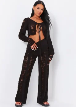 Sale Marla Black Laddered Knitted Trousers Women Trousers