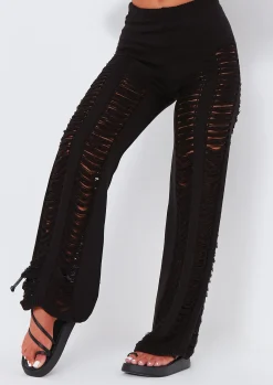 Sale Marla Black Laddered Knitted Trousers Women Trousers