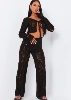 Sale Marla Black Laddered Knitted Trousers Women Trousers