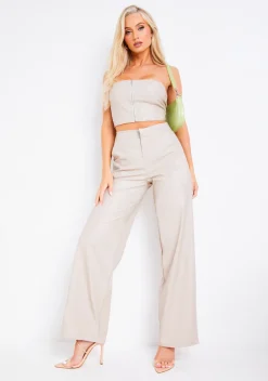 Clearance Marla Cream Pu Straight Leg Trouser Women Trousers