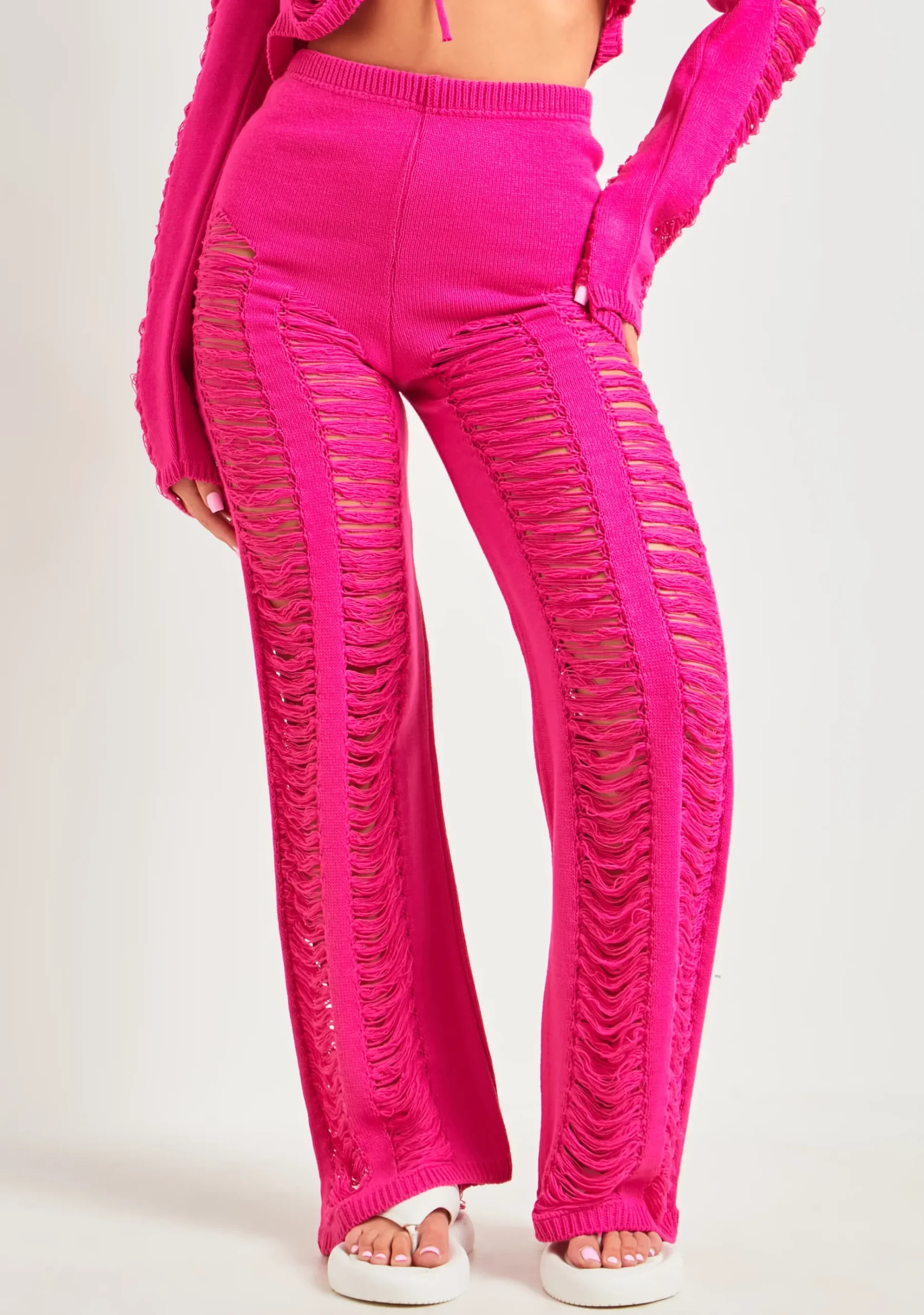 Cheap Marla Pink Laddered Knitted Trousers Women Trousers