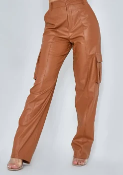 New Marnie Camel Pu Cargo Trousers Women Trousers