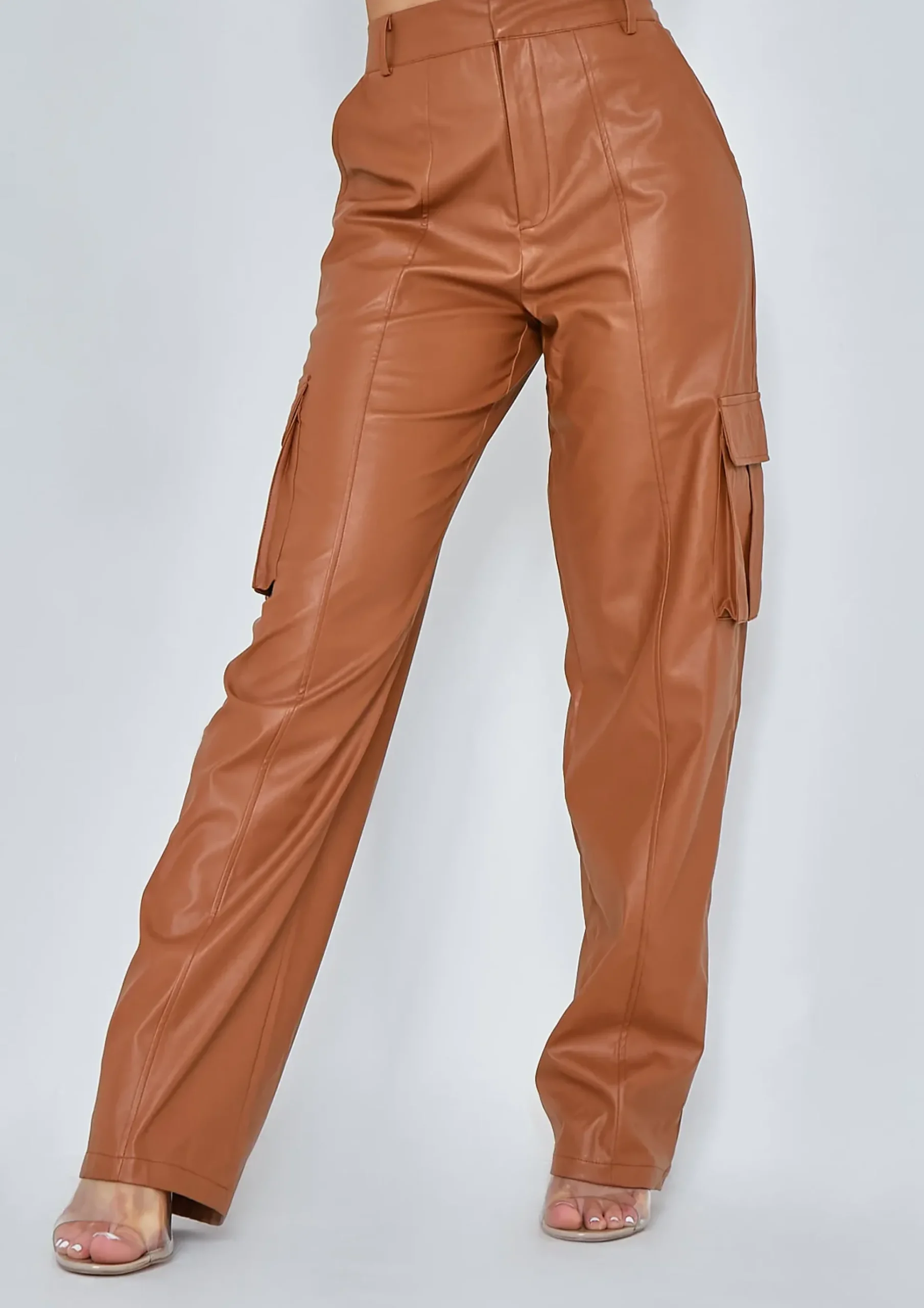 New Marnie Camel Pu Cargo Trousers Women Trousers