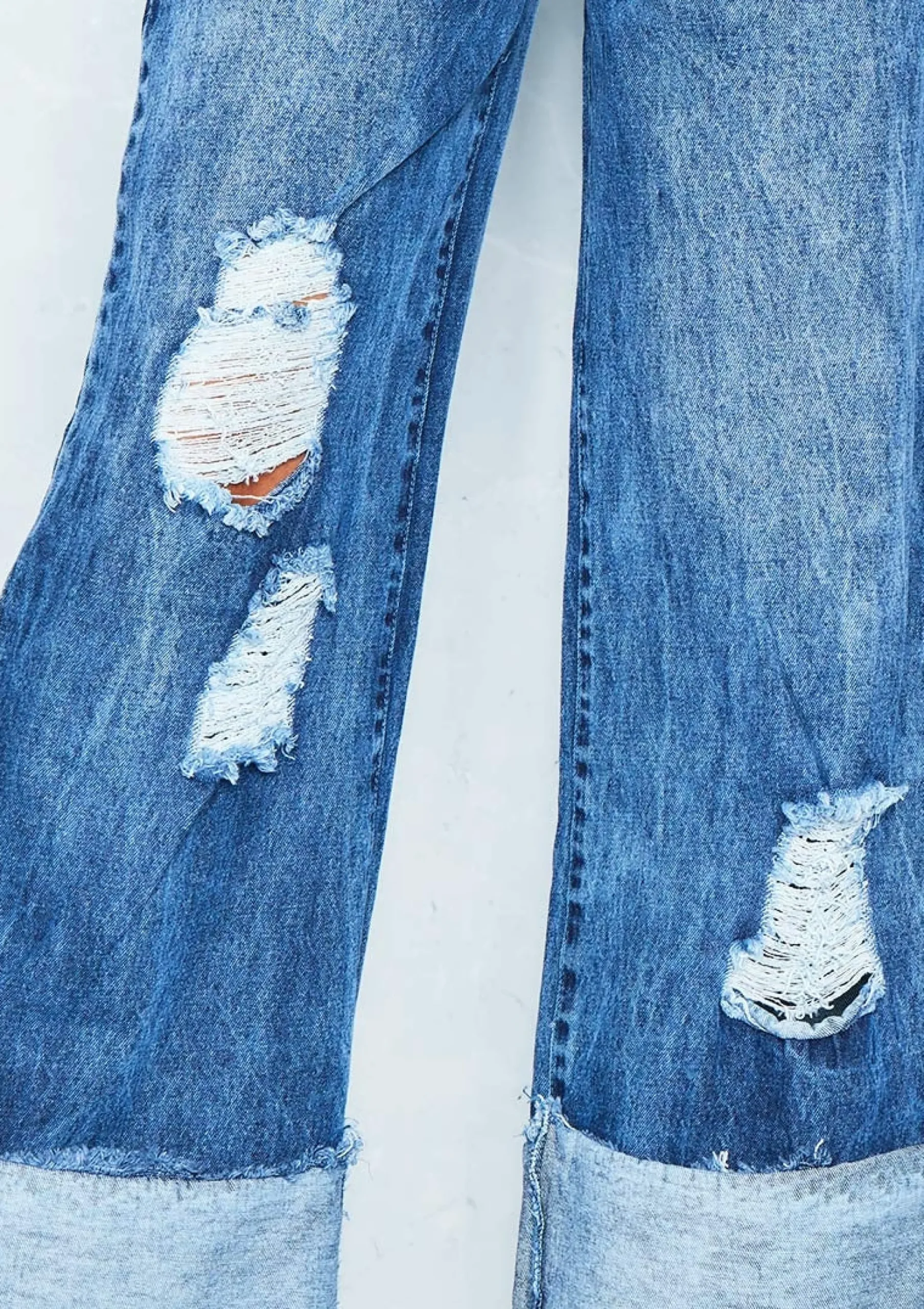 Martha Denim Wide Leg Distressed Turn Up Jeans^Missy Empire Outlet
