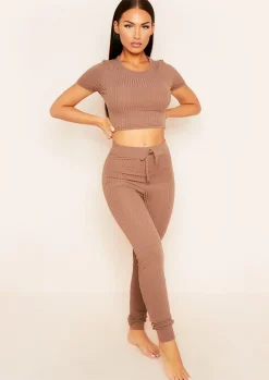 Mary Mocha Mix & Match Rib Cropped T-Shirt^Missy Empire Sale
