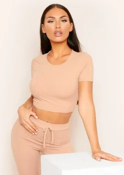 Mary Nude Mix & Match Rib Cropped T-Shirt^Missy Empire Cheap