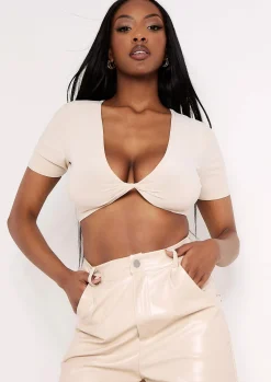 Cheap Maya Champagne Slinky Twist Front Crop Top Women Basics