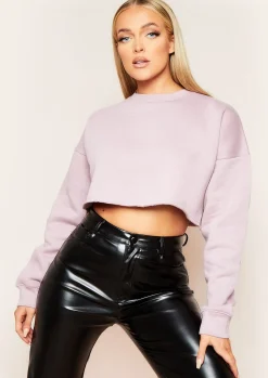 Best Sale Melanie Mauve Raw Hem Crew Neck Cropped Sweater Women Loungewear