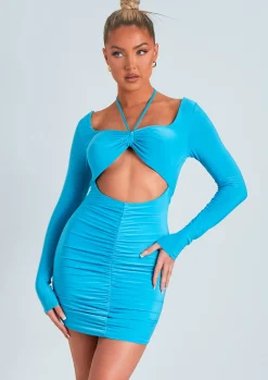 Cheap Melia Blue Slinky Cut Out Ruched Mini Dress Women Dresses