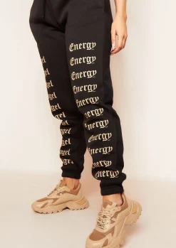 New Melila Black And Beige Angel Energy Slogan Joggers Women Loungewear