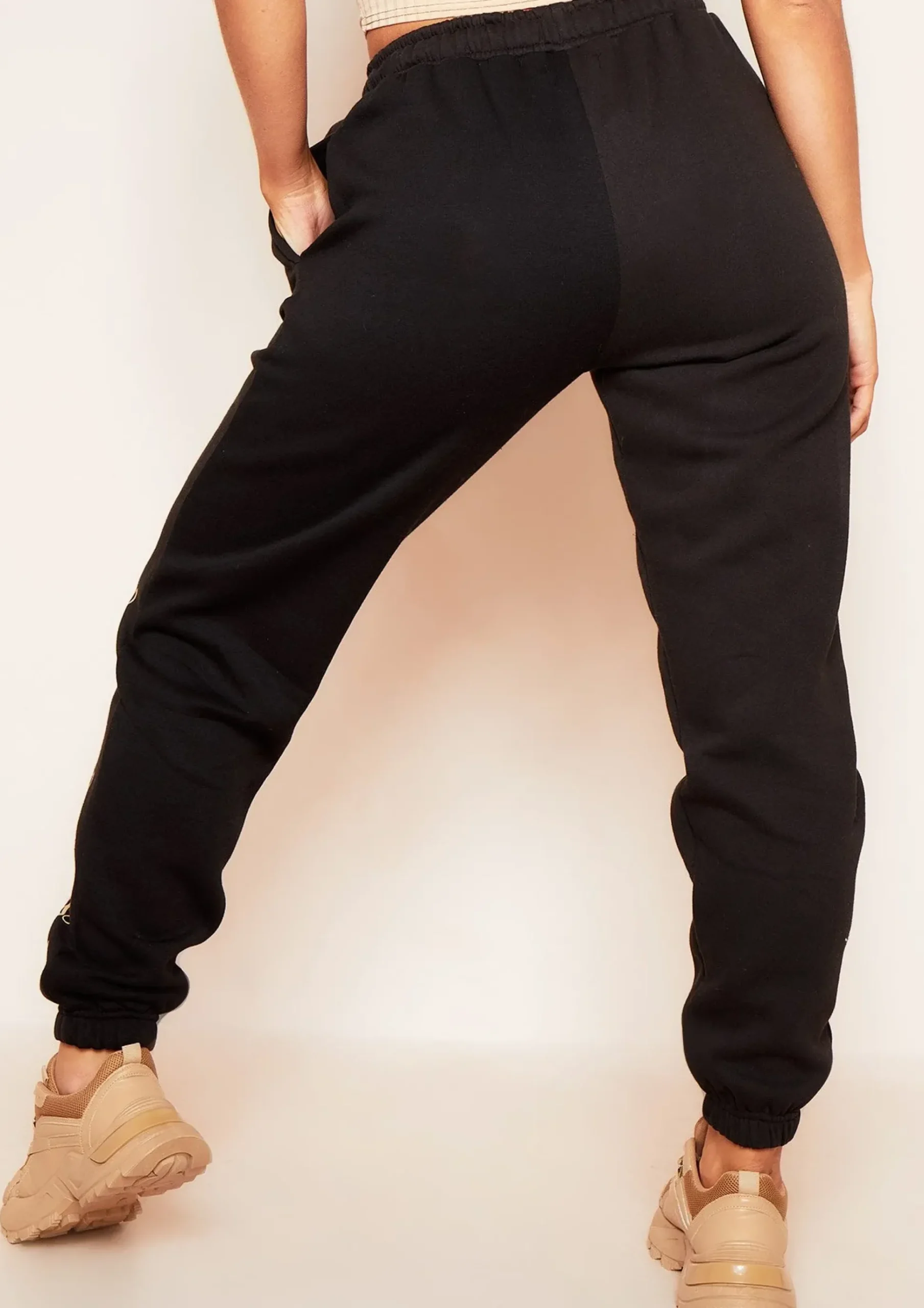 New Melila Black And Beige Angel Energy Slogan Joggers Women Loungewear