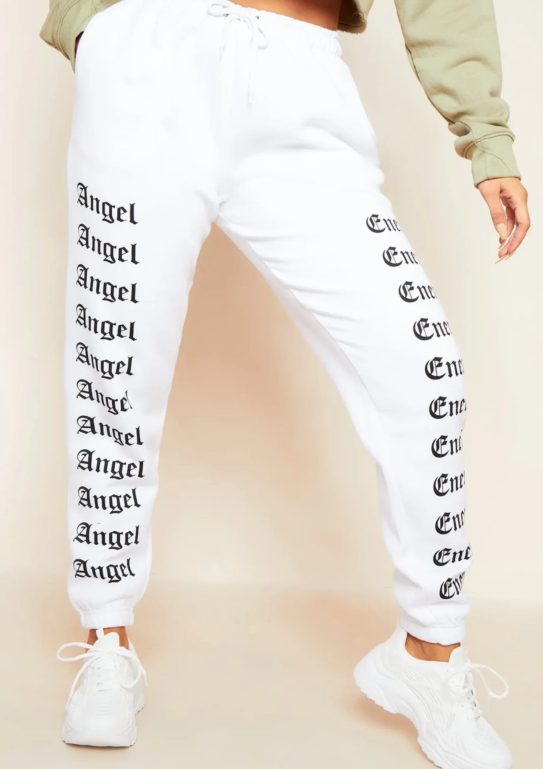 Clearance Melila White And Black Angel Energy Slogan Joggers Women Loungewear