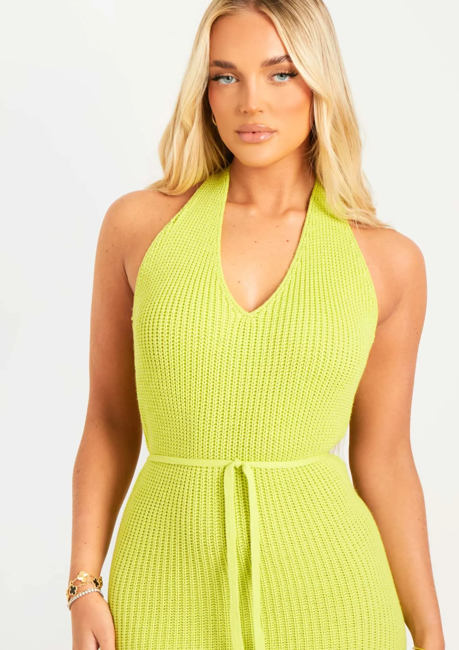 Best Melody Lime Knit Halter Neck Midi Dress Women Dresses