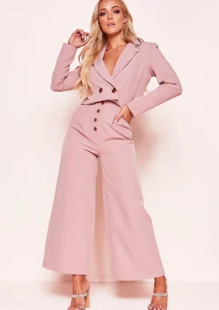Discount Meri Pink Button Wide Leg Culottes Women Trousers