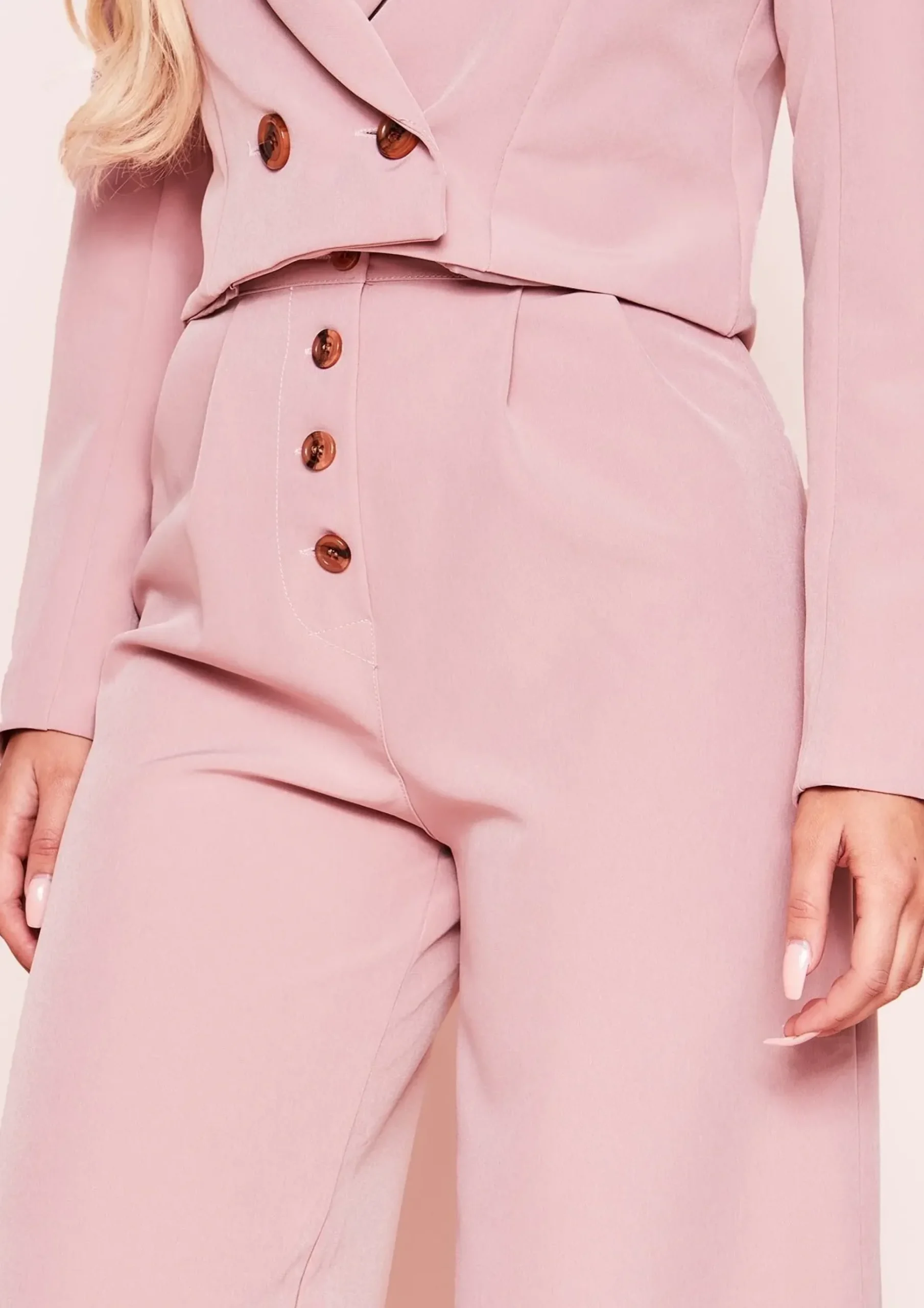 Discount Meri Pink Button Wide Leg Culottes Women Trousers