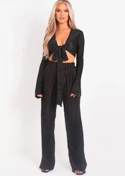 Best Sale Mia Black Plisse High Waisted Trouser Women Trousers