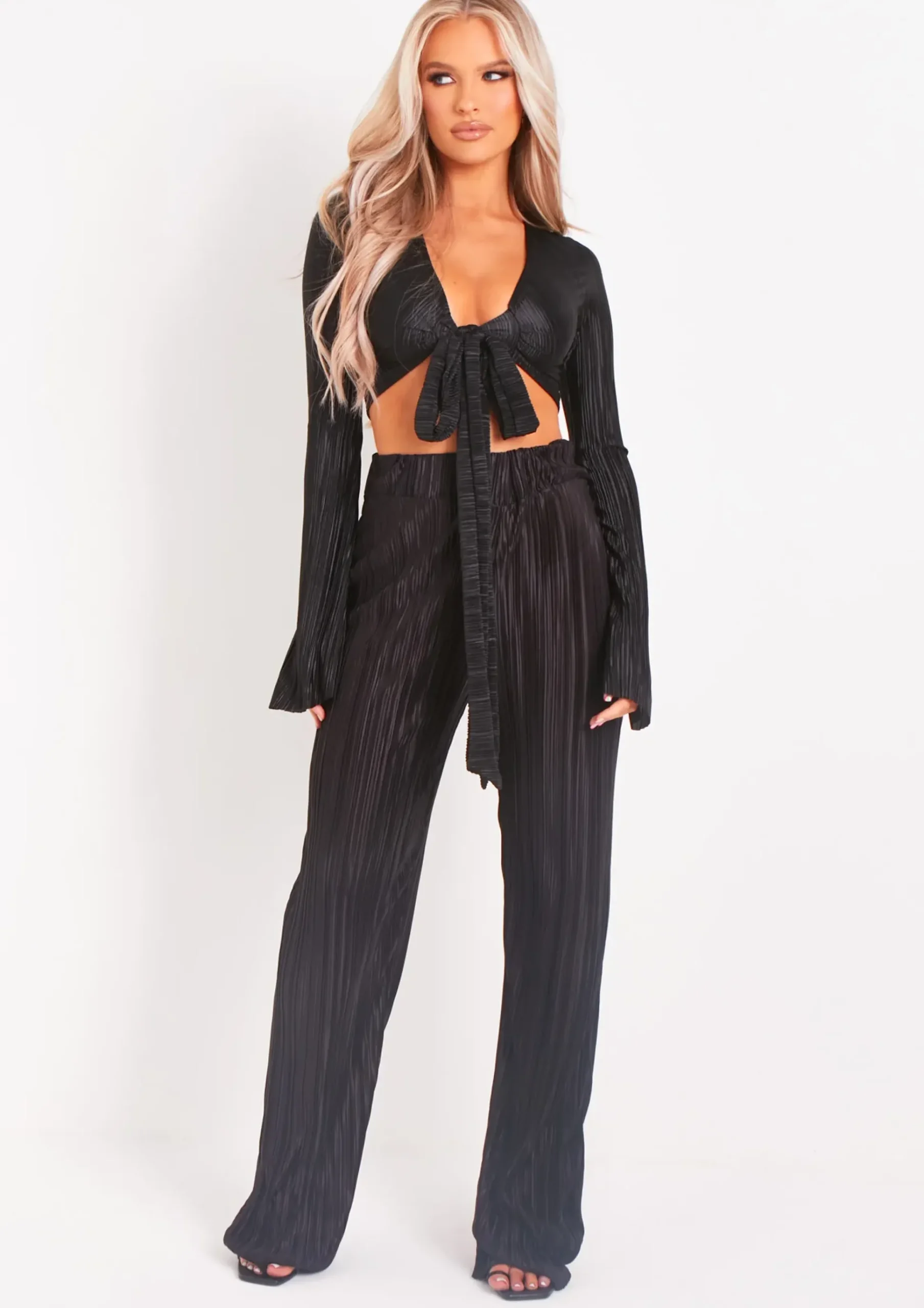 Best Sale Mia Black Plisse High Waisted Trouser Women Trousers