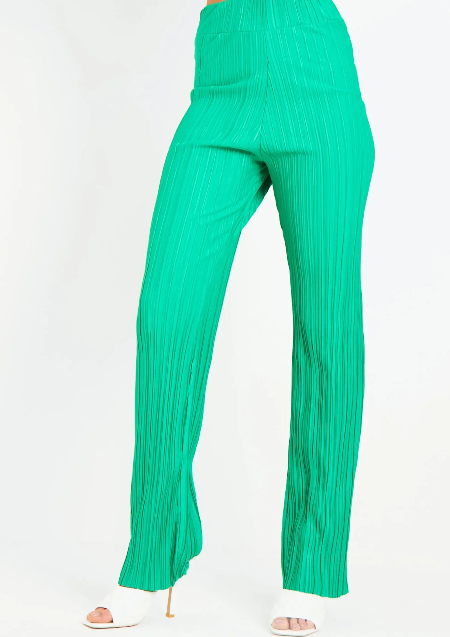 Cheap Mia Green Plisse High Waisted Trouser Women Trousers