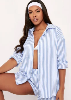 Micah Blue Pinstripe Shirt^Missy Empire Sale
