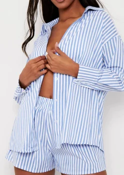 Micah Blue Pinstripe Shirt^Missy Empire Sale