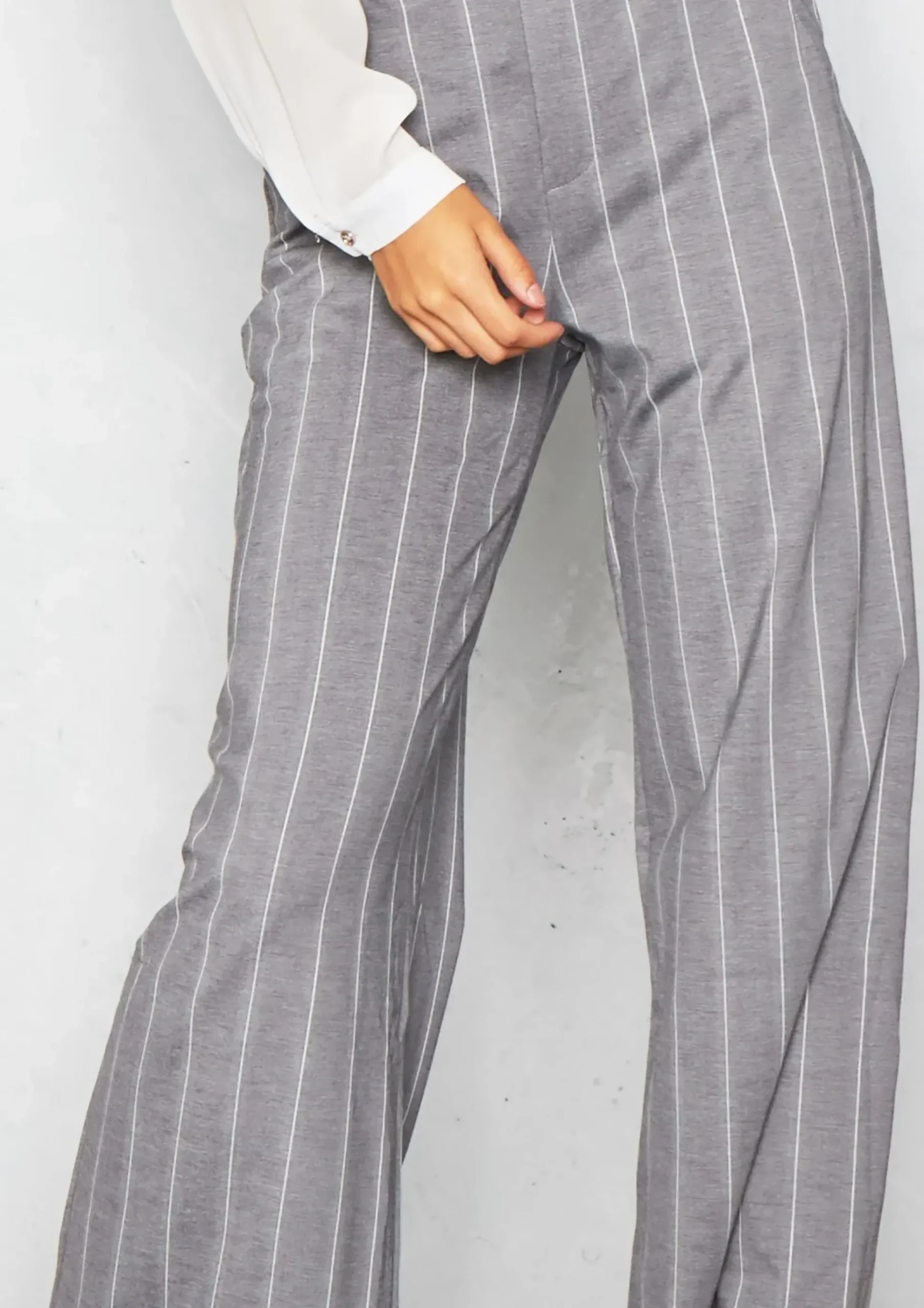 Discount Michelle Grey Pinstripe Wide Leg Trousers Women Trousers