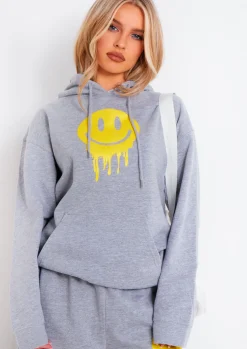 Flash Sale Mika Grey Smiley Face Hoodie Women Loungewear