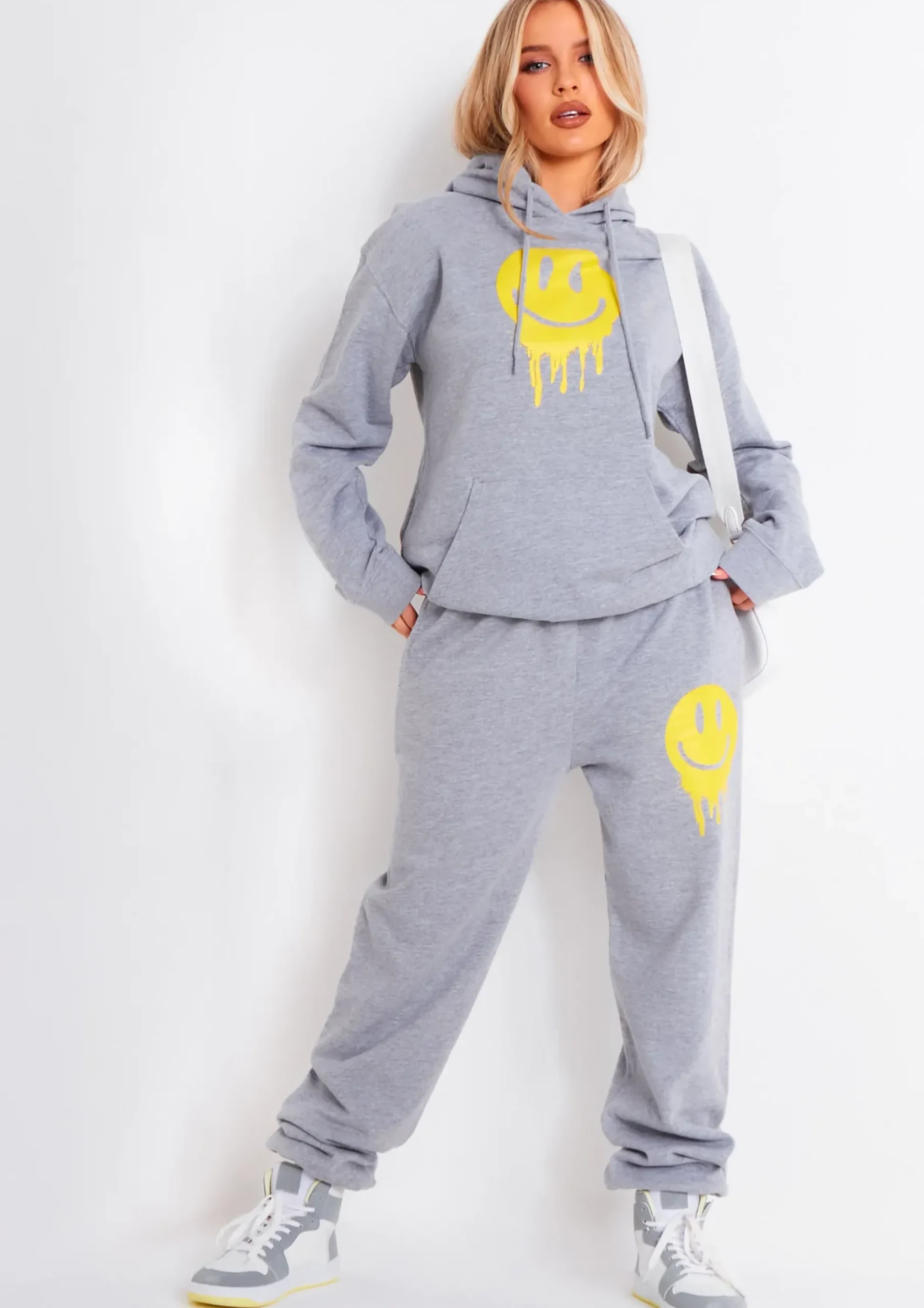 Flash Sale Mika Grey Smiley Face Hoodie Women Loungewear