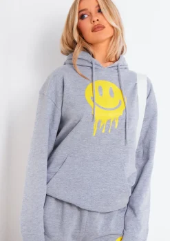 Flash Sale Mika Grey Smiley Face Hoodie Women Loungewear