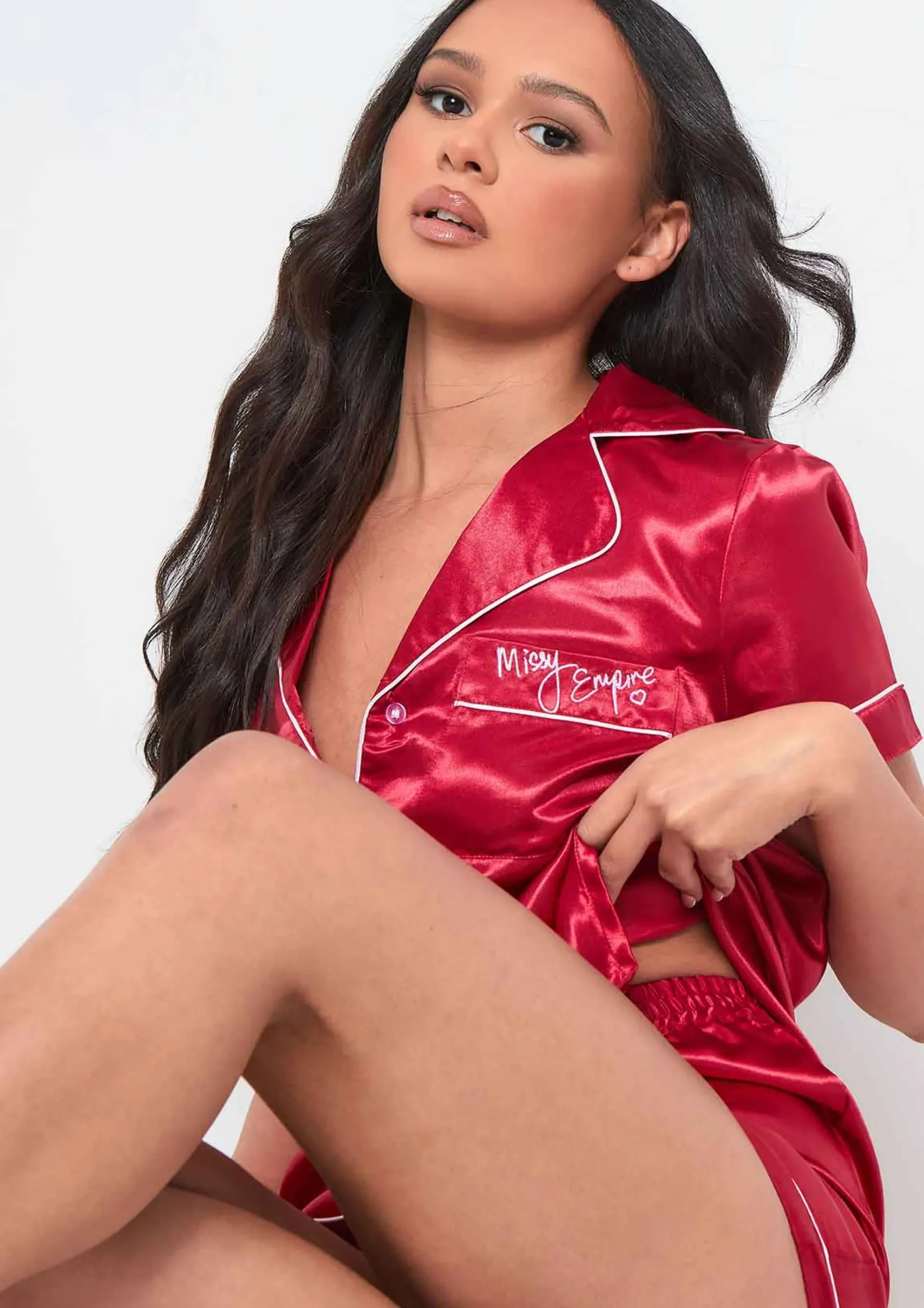 Sale Miley Red Piping Detail Shorts Pyjama Set Women Nightwear