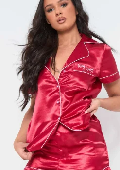 Sale Miley Red Piping Detail Shorts Pyjama Set Women Nightwear