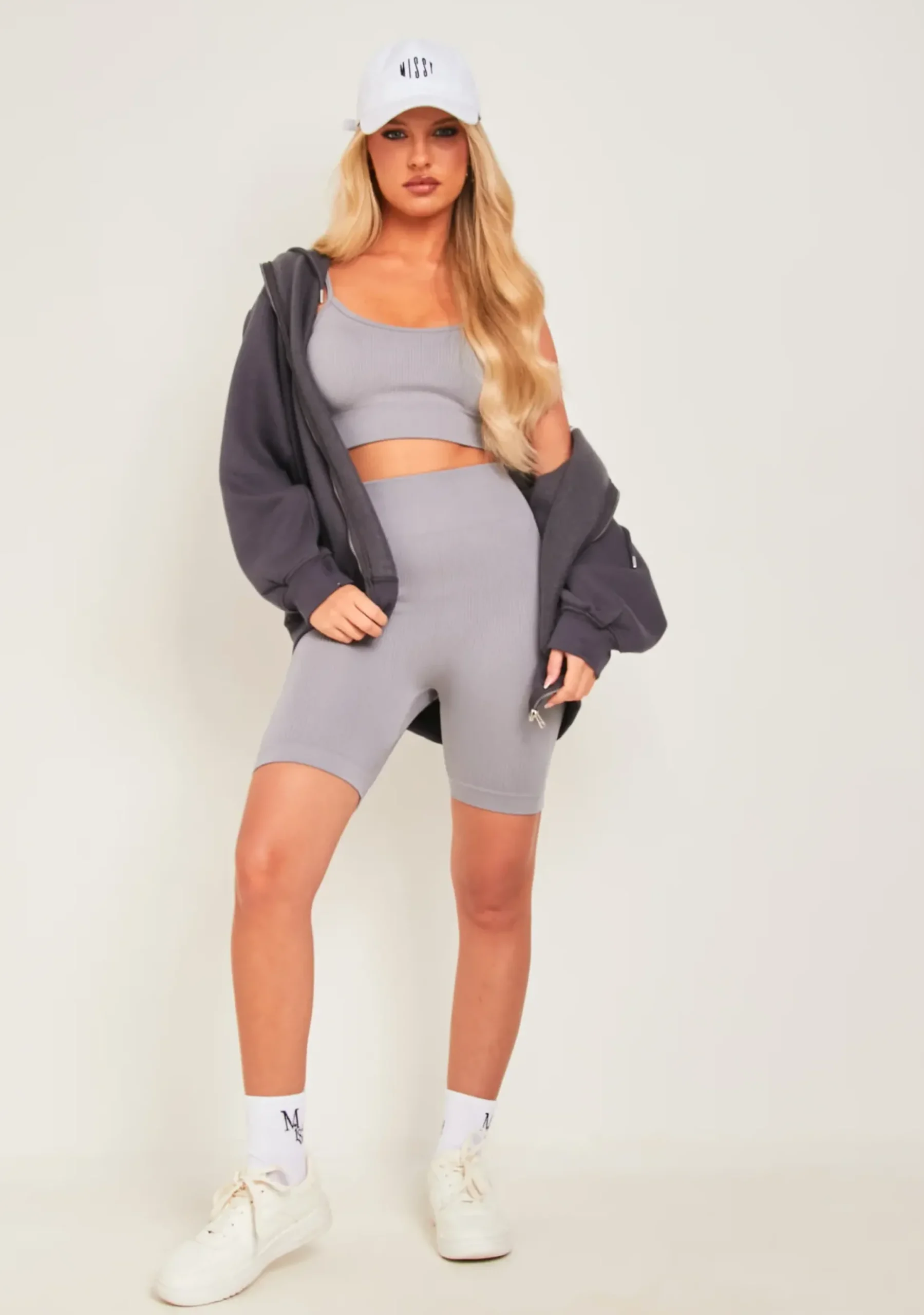 Flash Sale Milly Grey Seamless Built In Bra Top And Shorts Set Women Seamless & Shapewear