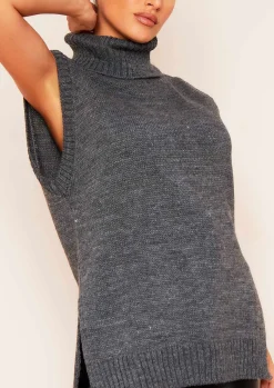 Milly Charcoal Soft Knit Roll Neck Vest Top^Missy Empire Outlet