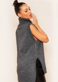 Milly Charcoal Soft Knit Roll Neck Vest Top^Missy Empire Outlet