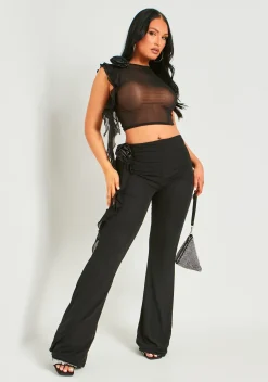 Discount Mimi Black Flower Mesh Trousers Women Trousers