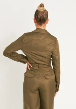 Mina Khaki Cropped Fitted Blazer^Missy Empire Outlet