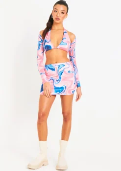 Mina Pink Swirl Printed High Waisted Mini Skirt^Missy Empire Cheap