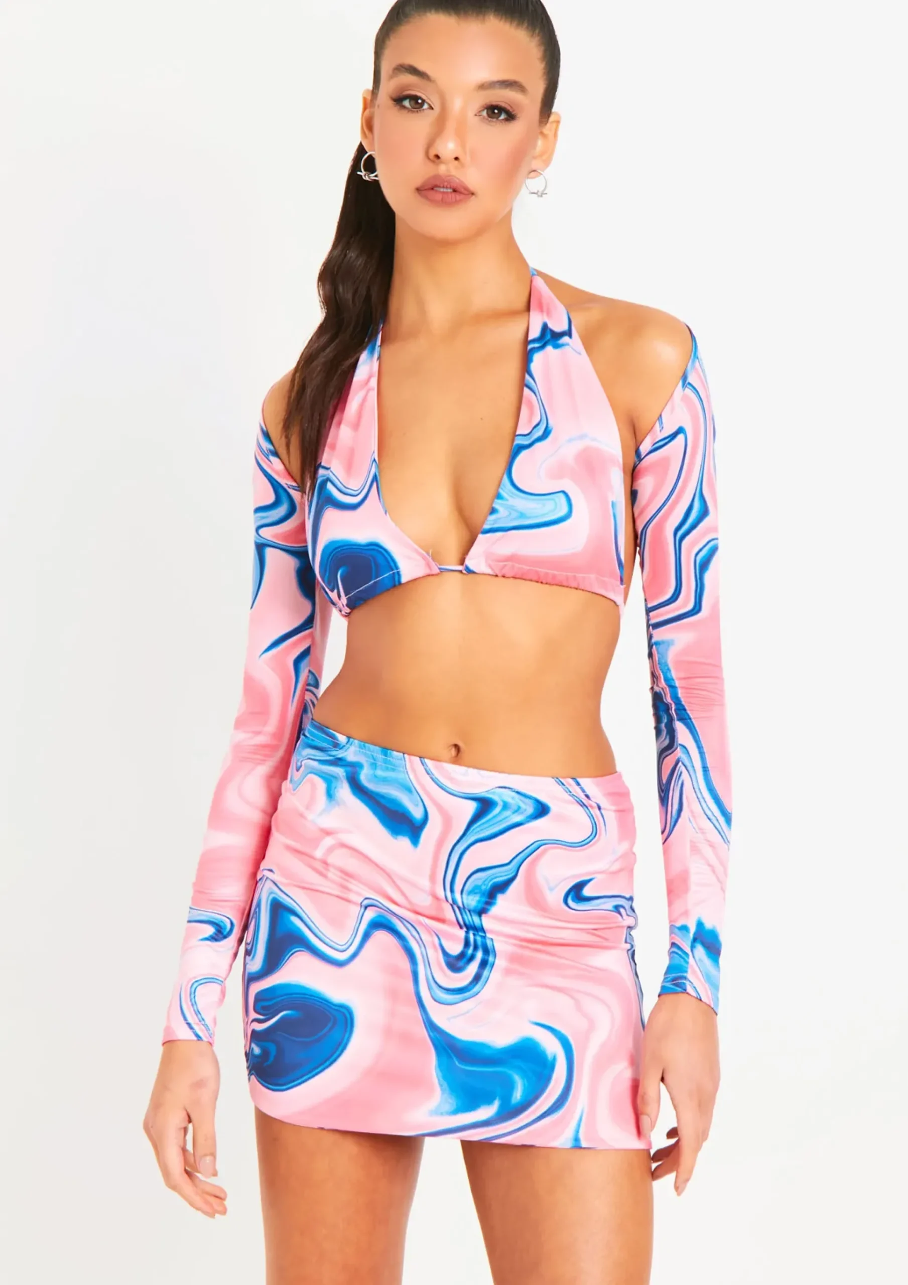 Mina Pink Swirl Printed High Waisted Mini Skirt^Missy Empire Cheap