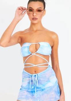 Mira Blue Printed 3 Piece Bikini Skirt Set^Missy Empire Clearance