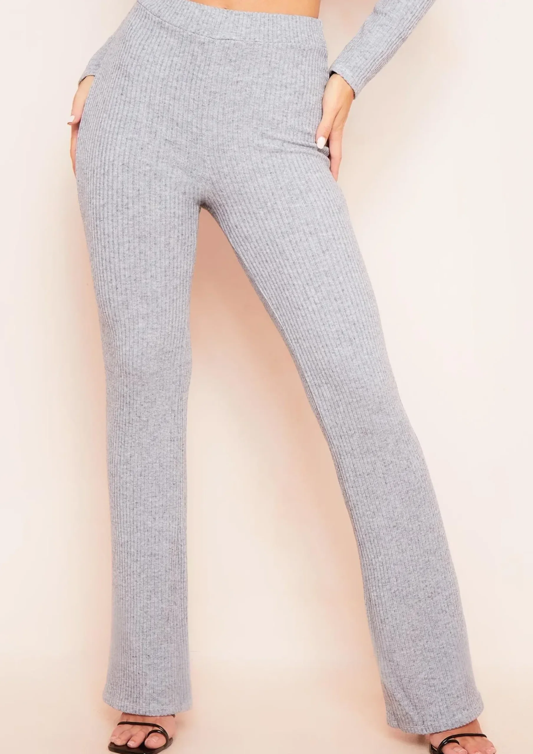 Flash Sale Miranda Light Grey Flare Brushed Ribbed Trousers Women Trousers