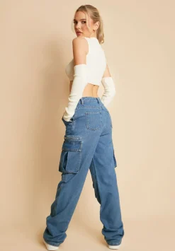 Misha Blue Wash Cargo Jeans^Missy Empire New