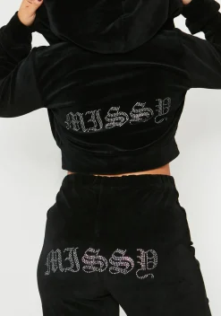 Outlet Mollie Black Velour Missy Gem Embellished Tracksuit Bottoms Women Tracksuits