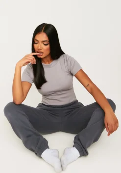 Naiya Grey Ribbed Structured Bodysuit^Missy Empire New