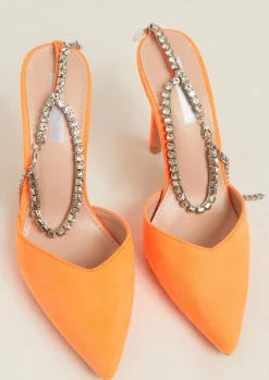 Fashion Nala Orange Diamante Ankle Strap Heels Women Heels